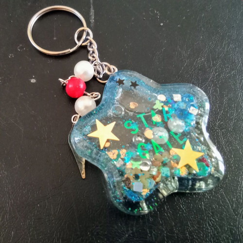 Handmade Shaker keychain pendant new, blue multicolor