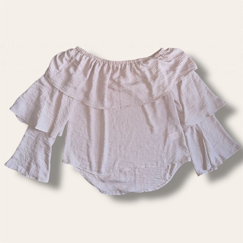 Fashion Nova Off-Shoulder Ruffle Blouse pink like new, size S