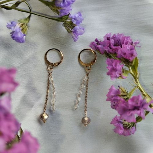 Steel earrings with rose gold hoop and crystals new