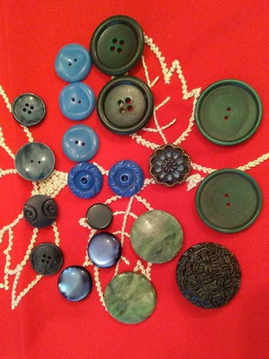 Κουμπιά μεταχειρισμένα, πακέτο 20 σε μπλε και πράσινες αποχρώσεις