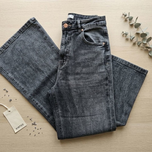Pink Woman Grey Wide-Leg High-Waist Jeans like new, washed