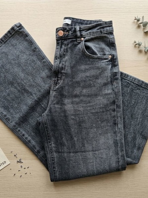 Pink Woman Grey Wide-Leg High-Waist Jeans like new, washed