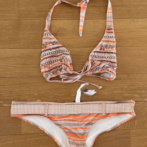 Oceanica bikini with embroidered top, size M, white and orange