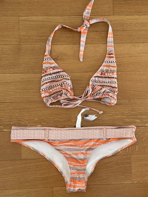 Oceanica bikini with embroidered top, size M, white and orange