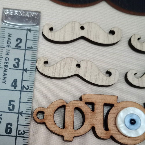 Wooden bow ties and mustaches set of 24, new