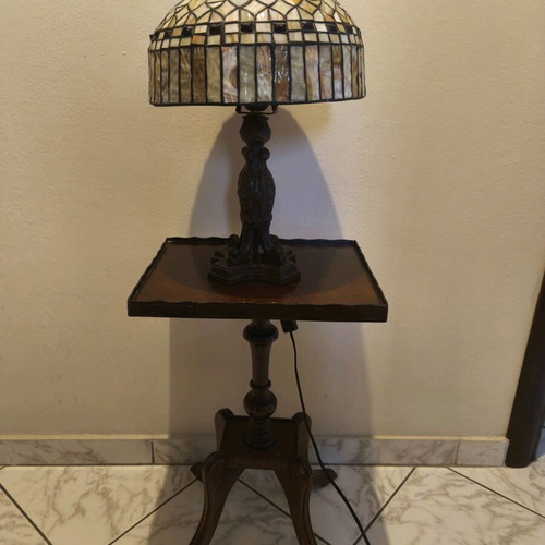 Vintage Tiffany-style table lamp with stained glass shade