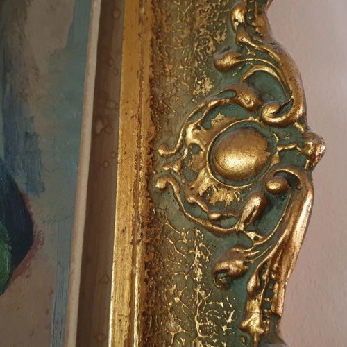 Painting Krinakia by Kostas Barbas 1957 with carved gold frame new