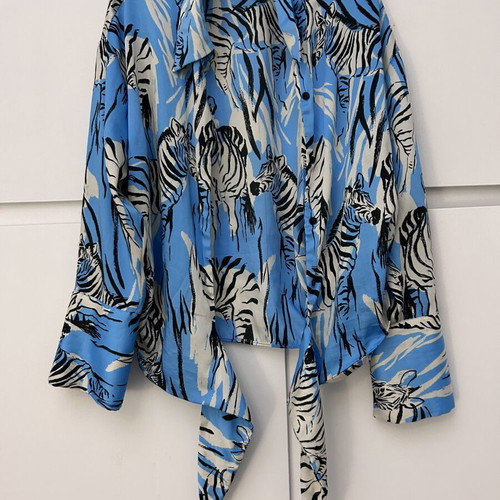 Zara blouse with front tie, blue multicolor, size M