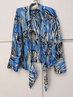 Zara blouse with front tie, blue multicolor, size M