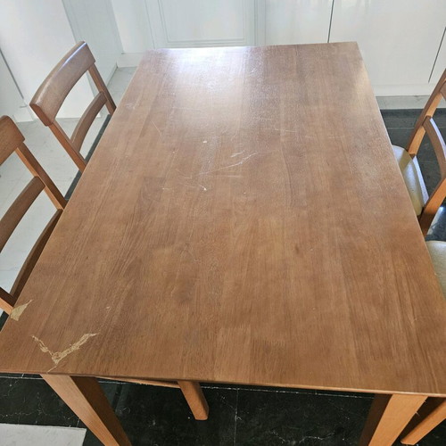 Wooden kitchen dining set used with 4 yellow leather chairs