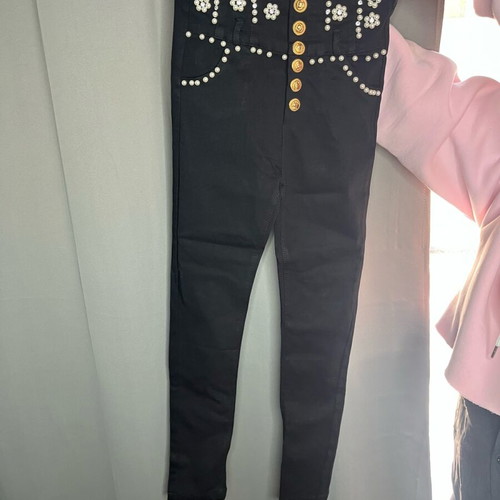 High-waisted pants with pearls new, black, size small