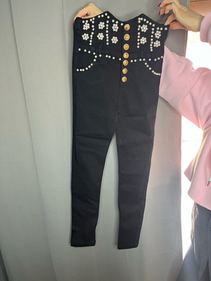 High-waisted pants with pearls new, black, size small