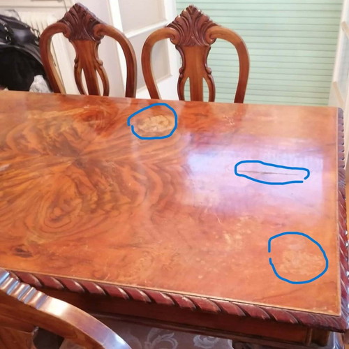 Dining table with 6 chairs used, classic lion paw, solid walnut