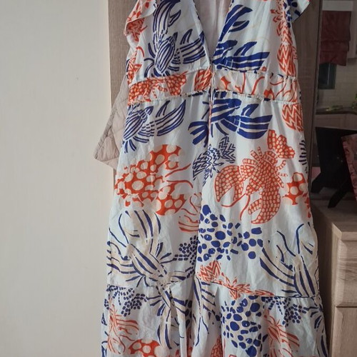 Farm Rio dress like new, white and blue, size L