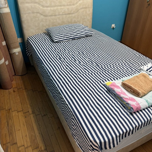 Bed with mattress and leather headboard, Istikbal frame