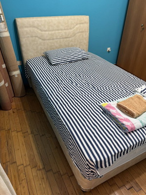 Bed with mattress and leather headboard, Istikbal frame