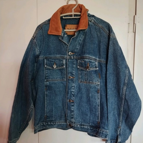 Vintage denim jacket Timberland "Rugged" with leather collar like new