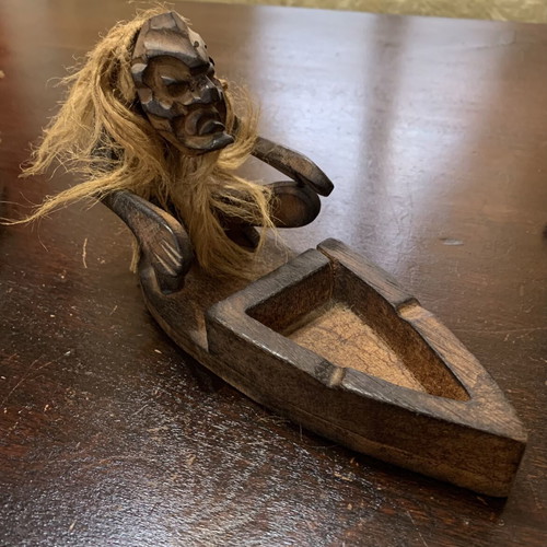 Wooden native figures set of 6 used with rope hair and ashtrays