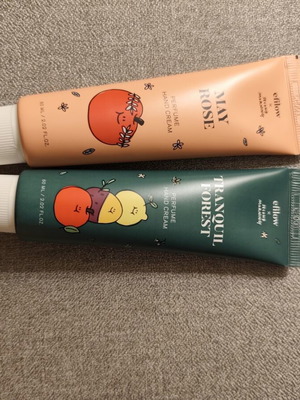 Efilow x Second Morning hand creams lightly used, May Rose and Tranquil Forest