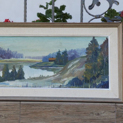 Vintage Scandinavian original oil painting on canvas