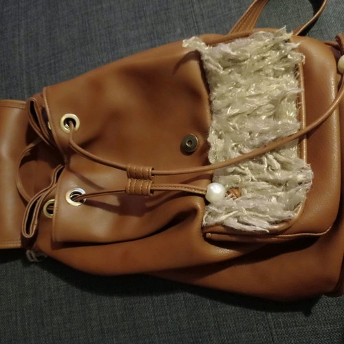 Women's handmade leather backpack used, brown
