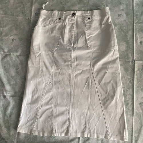 Midi skirt white high-waisted like new, denim style