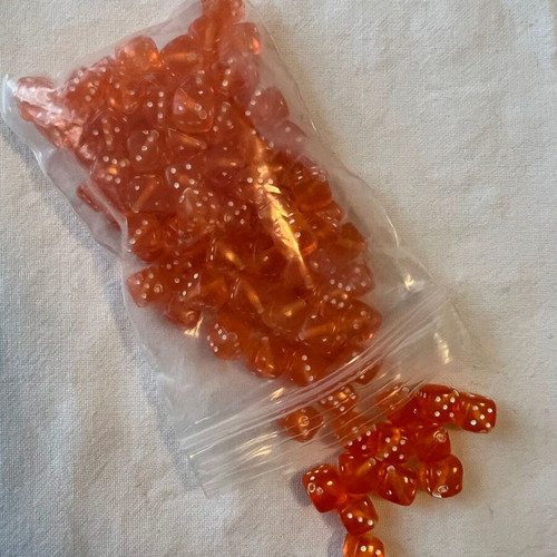 Dice beads new, 80 small orange dice-shaped beads