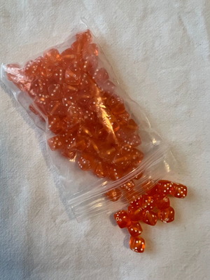 Dice beads new, 80 small orange dice-shaped beads