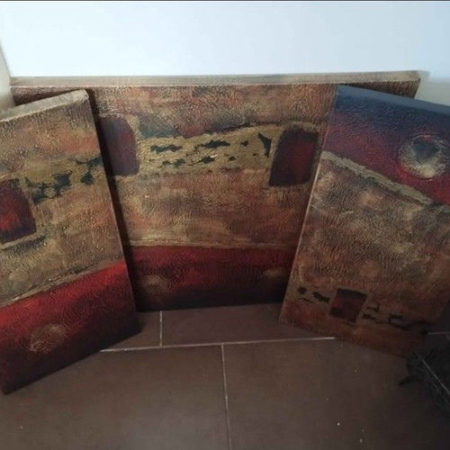 Modern handmade canvas paintings with embossed texture and earthy tones