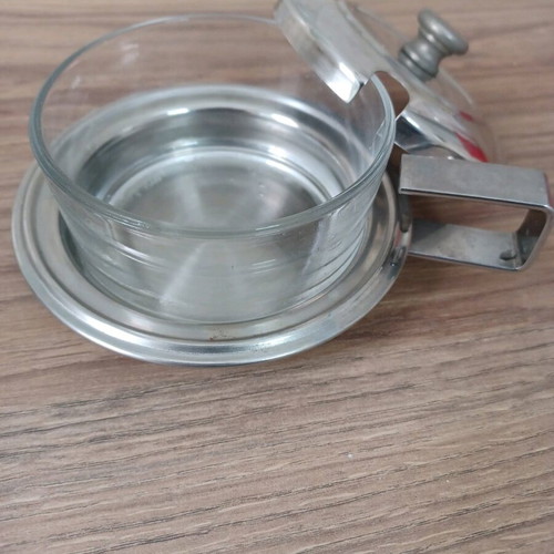 Stainless steel vintage cheese dish with glass bowl from America in very good condition