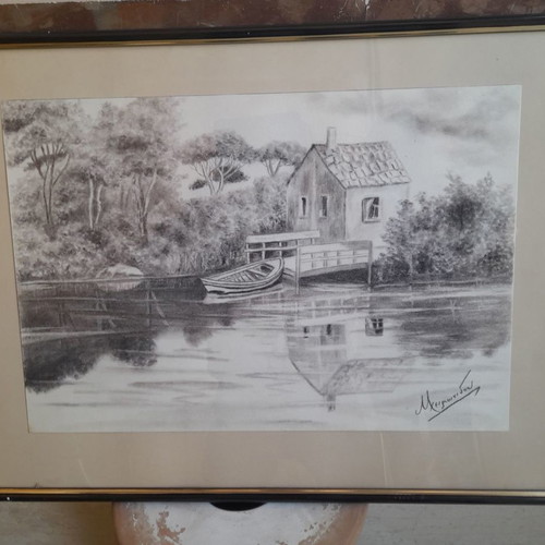 Pencil drawing used with artist's signature