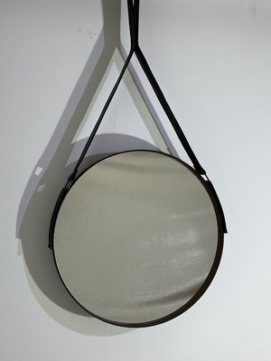 Wall mirror handmade new with wooden frame and leather strap 60cm