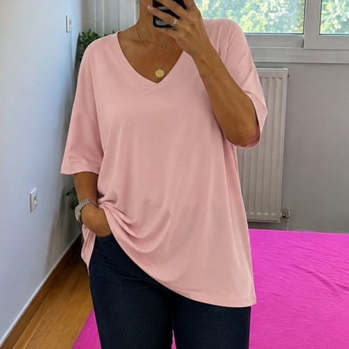 Pink V-neck blouse, XXL size