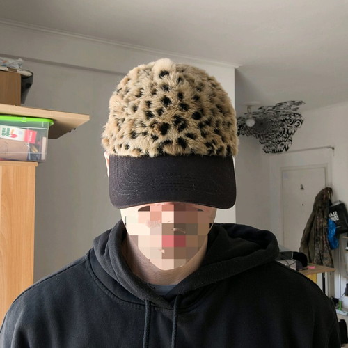 Jockey hat leopard print faux fur teddy style like new