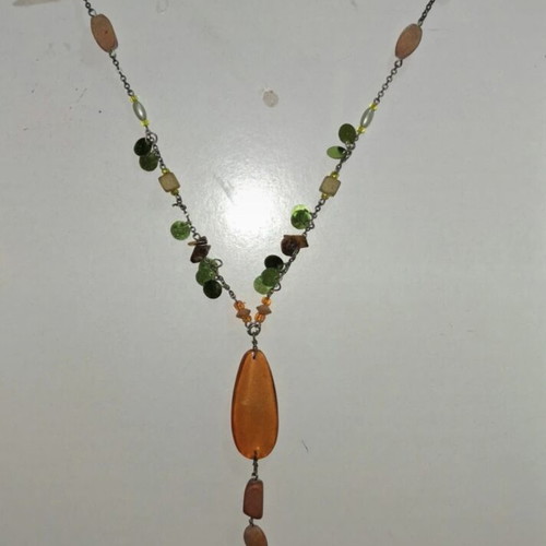 Boho Style necklace like new, green and orange