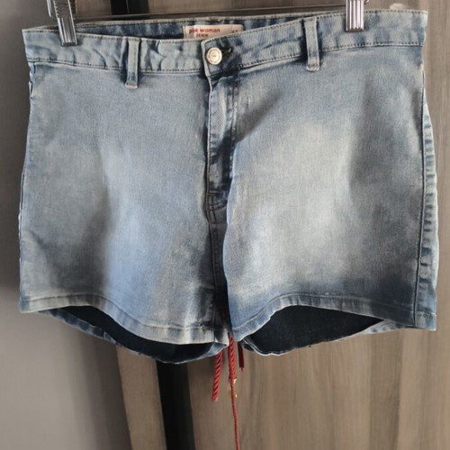 Pink Woman denim shorts used, high waist, faded blue, size XL