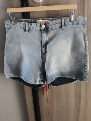 Pink Woman denim shorts used, high waist, faded blue, size XL
