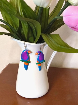 Boho Tropical Toucan Earrings like new, hand-painted, wooden