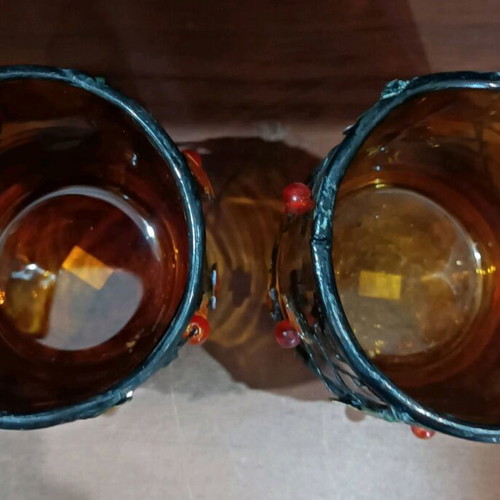 Vintage Christmas glass candle holders like new, set of 2