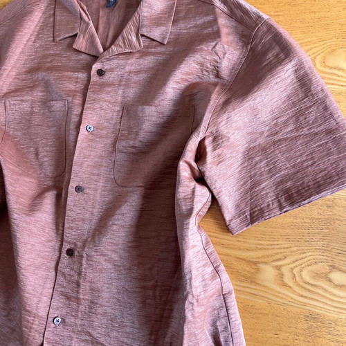 H&M men's short sleeve resort shirt XL bronze shiny linen blend