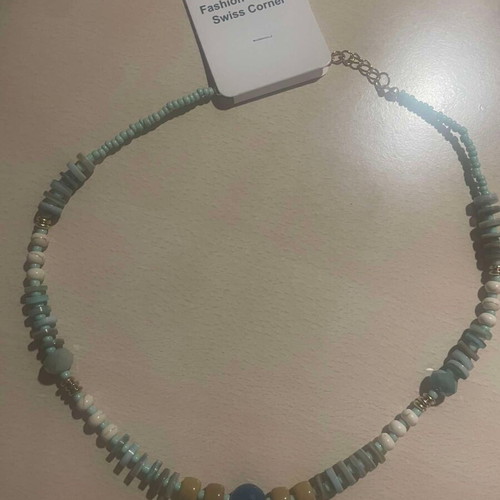 Necklace new with white and turquoise beads
