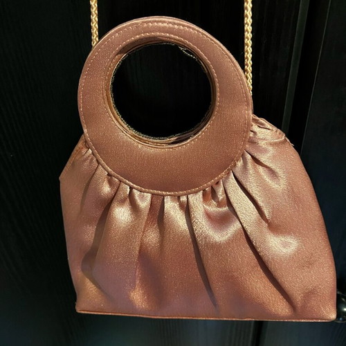 Vintage satin evening handbag new pink salmon with beads