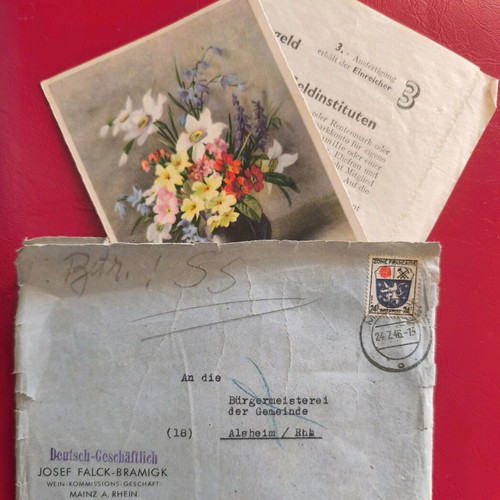 Postwar Historical Folder 1946 used with Documents and Postcard