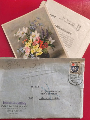 Postwar Historical Folder 1946 used with Documents and Postcard