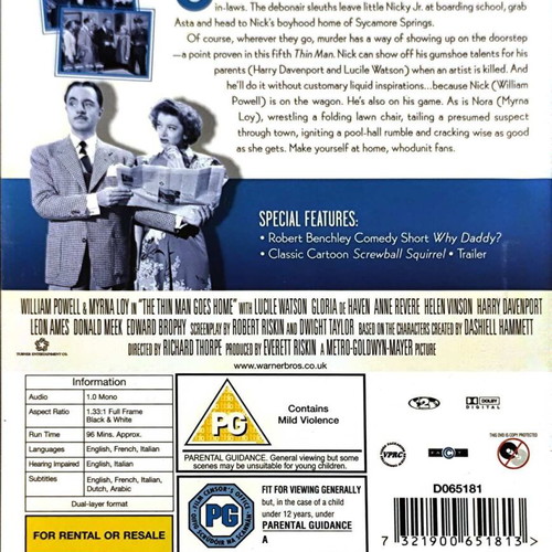 The Thin Man Goes Home DVD comedy movie used with English subtitles