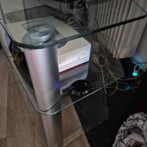 TV stand tempered glass with 3 shelves like new, minimal design