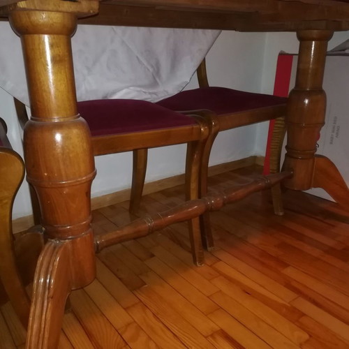 Solid dining table used, handmade with veneer