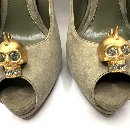 Alexander McQueen skull high heel shoes, green, size 39