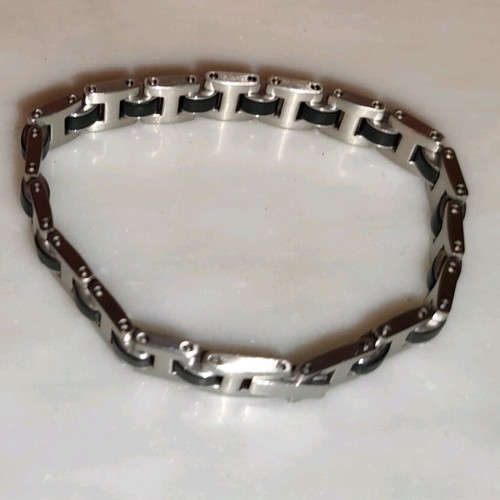 Unisex stainless steel bracelet-cuff like new, black and silver