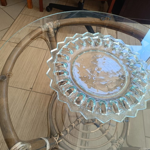 Vintage pressed glass serving platter with sunray design